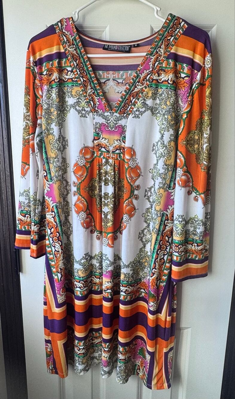 The Pyramid Collection Baroque Print Dress Medium M